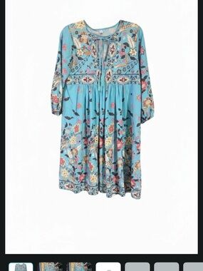Boho Floral Midi Dress in Sky Blue with Tassel Tie